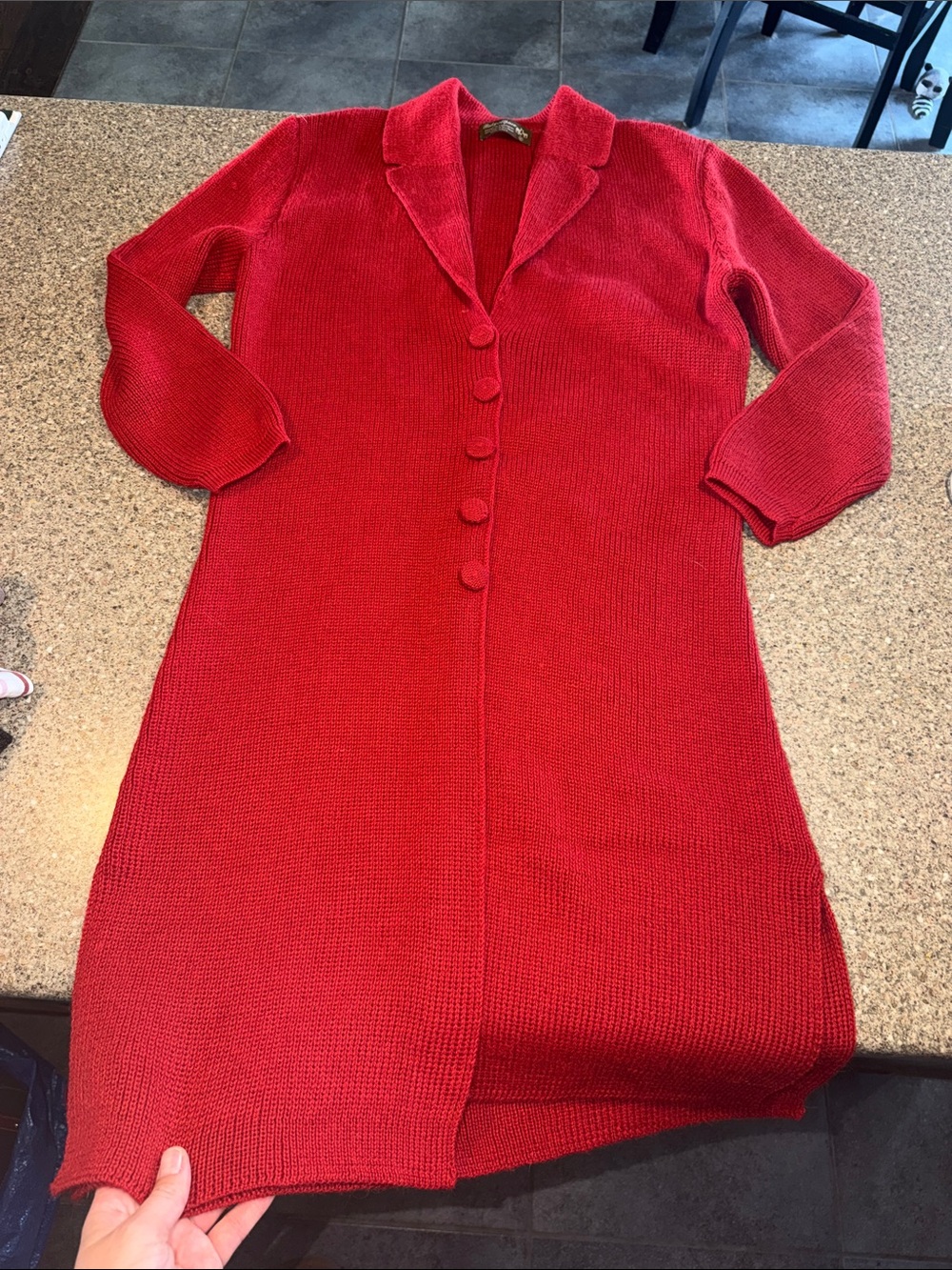 Baby Alpaca Long Red Button-Front Women's Knit Cardigan